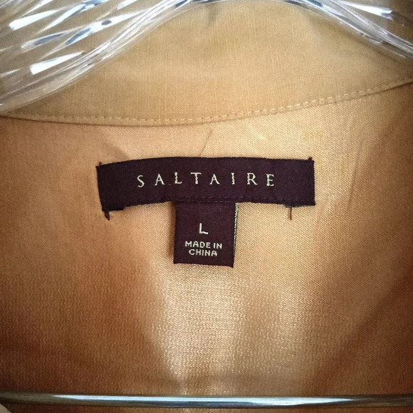 Saltaire Mens Button Down Shirt Sleeve Shirt Linen Blend Muted Yellow Size Large - Picture 3 of 5